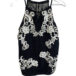 INC International Concepts Lace Applique Keyhole Halter Top Shirt